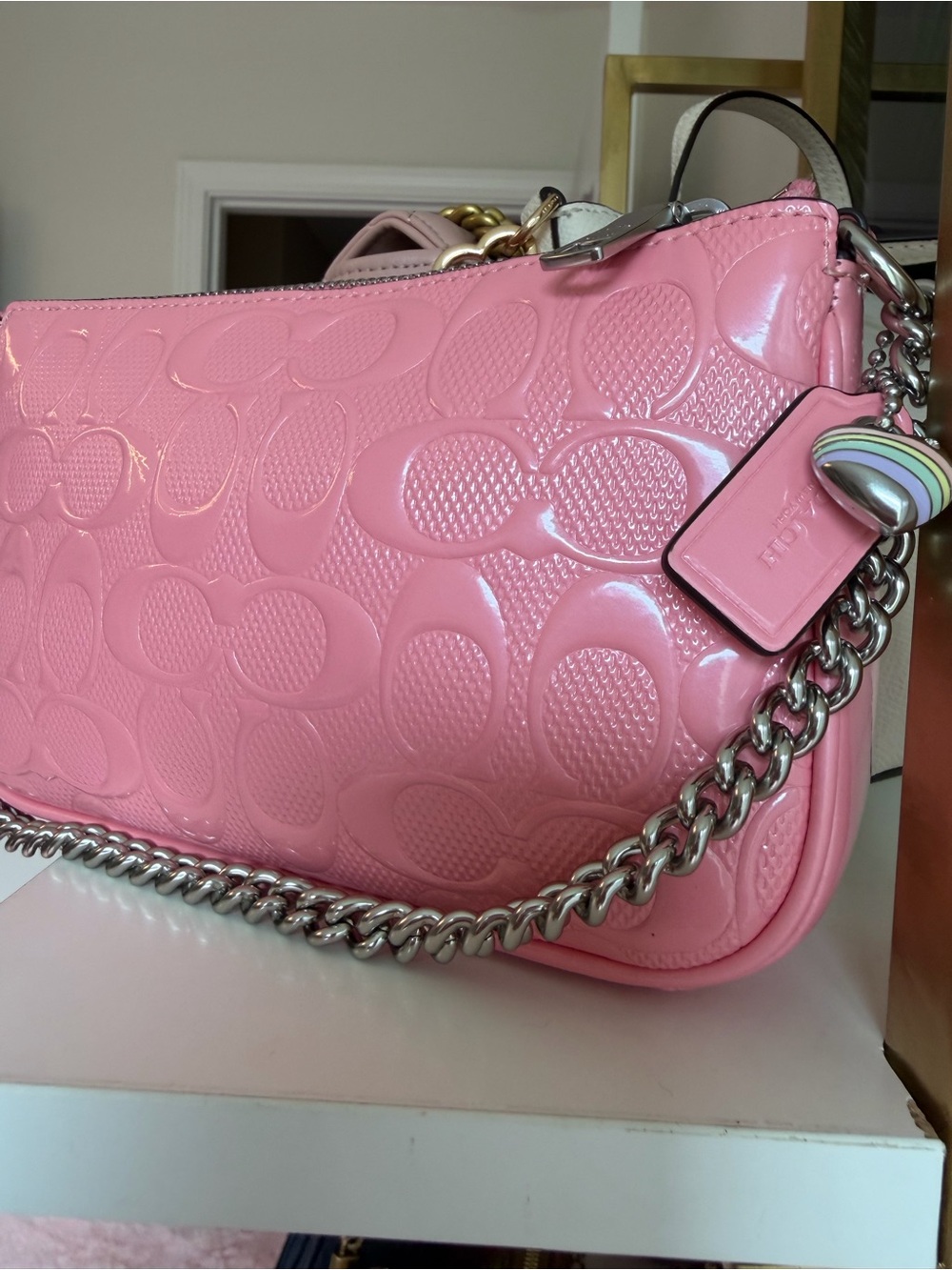 ๐ Coach Nolita 19 Pink Patent Signature Chain Bag CC727 NWT Barbiecore - Picture 4 of 17